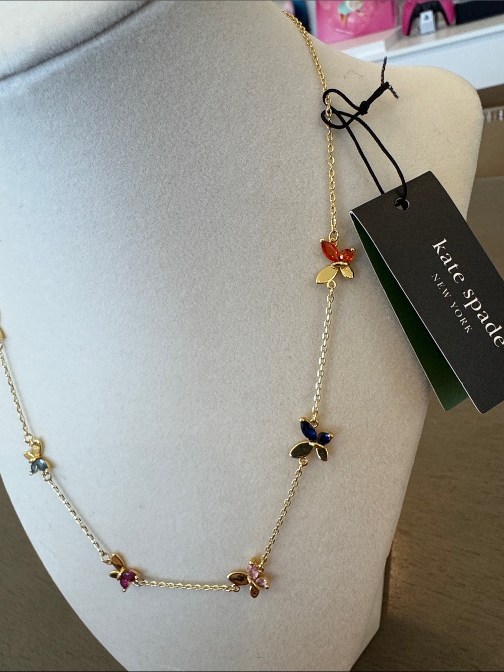 kate spade Gold Multicolor Enamel Butterfly Station Necklace - Picture 2 of 4
